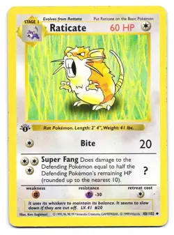 Raticate 40/102 Uncommon Base Set Shadowless Pokemon 1st Edition HP - Image 1