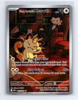 Team Rocket's Meowth 203/182 Illustration Rare Destined Rivals Pokemon Near Mint - Image 1