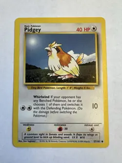 Pidgey 57/102 Regular Base Set Pokemon TCG LP 1999 - Image 1