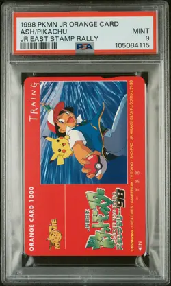 1998 POKEMON JR ORANGE CARDS JR EAST STAMP RALLY ASH/PIKACHU PSA 9 - Image 1