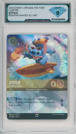 Disney Lorcana First Chapter STITCH CAREFREE SURFER #206 Enchanted 💎 DSG 9 Mint - Image 1