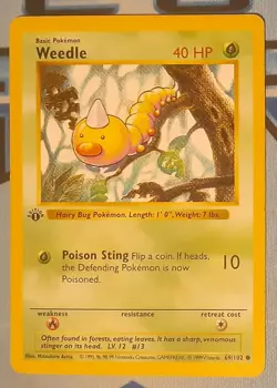 1st Edition Base Set Pokemon Card 1999 WoTC- Weedle #69/102 LP - Image 1