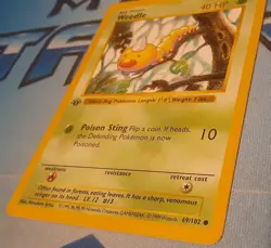 1st Edition Base Set Pokemon Card 1999 WoTC- Weedle #69/102 LP - Image 2