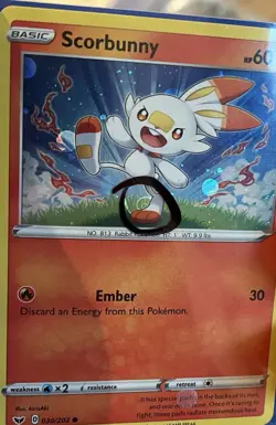 Pokemon Scorbunny 030/202 Cosmos Holo Swirl Sword & Shield Near Mint - Image 1