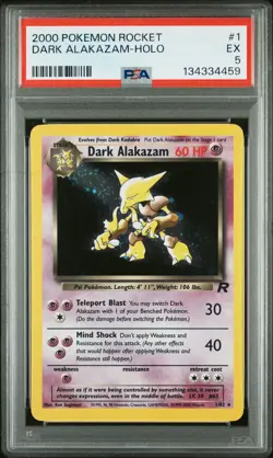 2000 POKEMON ROCKET #1 DARK ALAKAZAM-HOLO PSA 5 - Image 1
