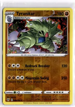 Pokemon TCG Tyranitar 088/189 Swsh03: Darkness Ablaze Reverse Holo - Image 1