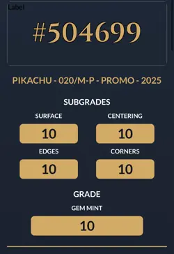 ACE 10 Perfect Graded PIKACHU PROMO 020/M-P McDONALD'S 2025 Pokemon Japan - Image 3
