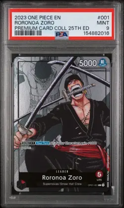 2023 ONE PIECE PREMIUM CARD COLLECTION 25TH EDITION #001 RORONOA ZORO PSA 9 - Image 1