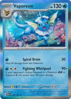 Vaporeon 134/165 Holo Rare Pokemon 151 English - Image 1