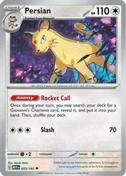 Persian 053/165 Uncommon Pokemon 151 English - Image 1