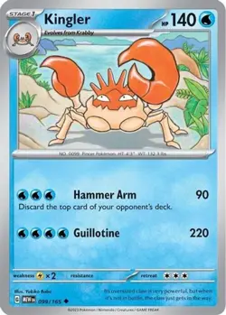Kingler 099/165 Uncommon Pokemon 151 English - Image 1