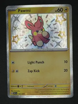 Pokemon Paldean Fates - Pawmi Shiny Rare 142/091 - Image 1