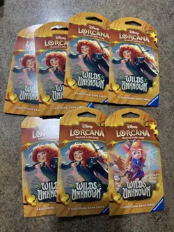 Disney Lorcana Wilds Unknown Sleeved Booster Pack Lot - 7 Booster Packs!! - Image 1
