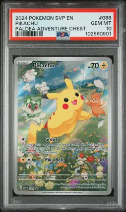 2024 POKEMON SVP EN-SV BLACK STAR PROMO PALDEA ADVENTURE CHEST PIKACHU PSA 10 - Image 1