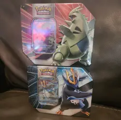 Pokemon Evolving Skies Tyranitar and Empoleon V Striker Sealed Tins. Lot of 2 - Image 1