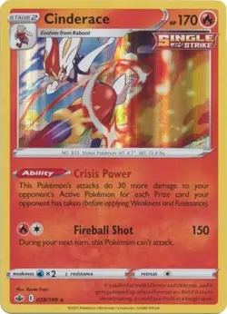 Pokemon TCG Cinderace Chilling Reign 028/198 Holo Holo Rare - Image 1