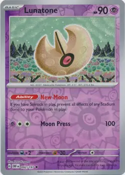 Lunatone 092/197 Reverse Holo Obsidian Flames Pokemon TCG - Image 1