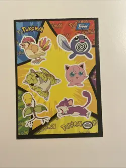 1999 Topps Pokemon The First Movie Animation Edition Sticker Card #14 Blue Logo - Image 1