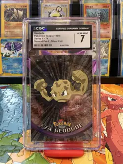 1999 POKEMON TOPPS SER 1 SECOND PRINT SILVER FOIL #74 GEODUDE CGC 7 - Image 1