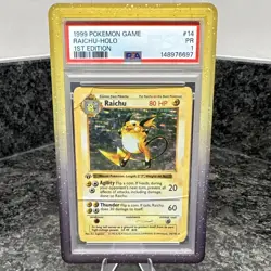 1999 Pokemon TCG Raichu Holo Rare 1st Edition 14/102 Base Set PSA 1 - Image 1