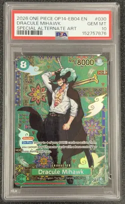 The Azure Sea's Seven #OP12-030 Dracule Mihawk SP Alternate Art PSA 10 - Image 1