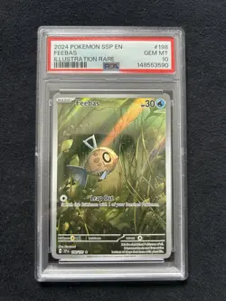 Pokemon 2024 SV08 Surging Sparks Feebas 198/191 Illustration Rare Holo PSA 10 - Image 1
