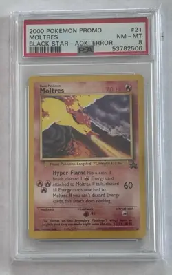 Pokemon Moltres Black Star Promo Aoki Error PSA 8 2000 #21 Wizards of the Coast - Image 1