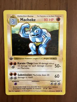 1st edition 1999 TCG Pokemon card Base set Machoke 034/102 (Shadowless) - Image 1