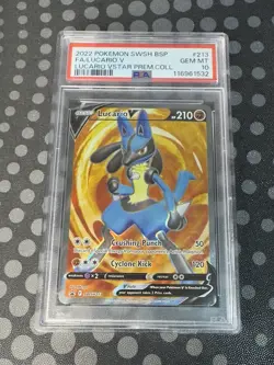 PSA 10 GEM MINT Lucario V Full Art Black Star Promo SWSH213 Pokemon Card TCG - Image 1