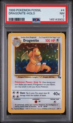 1999 POKEMON FOSSIL SET UNLIMITED #4 DRAGONITE HOLO - PSA 7 - Image 1