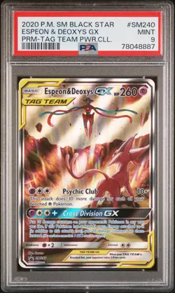Pokemon SM Black Star Promo Espeon & Deoxys GX SM240 Holo PSA 9 (2020) - Image 1