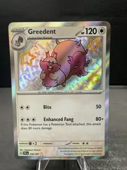 Greedent 206/091 SV: Paldean Fates Holo Shiny Rare Pokemon Near Mint TCG - Image 1