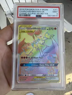 Pokemon Cosmic Eclipse Charizard & Braixen GX 251/236 Secret Rare Holo PSA 9 - Image 1
