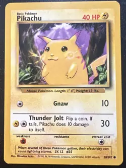Vintage Pokemon Base Set Pikachu 58/102 Non-Holo LP - Image 1