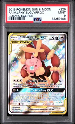 POKEMON MEGA LOPUNNY & JIGGLYPUFF GX #226 SM COSMIC ECLIPSE FULL ART PSA 9 - Image 1