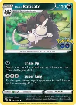 Pokemon - Alolan Raticate - 042/078 - Common - Reverse Holo - Pokemon Go - NM - Image 1