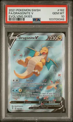 2021 POKEMON SWORD & SHIELD EVOLVING SKIES #192 FULL ART/DRAGONITE V PSA 10 - Image 1