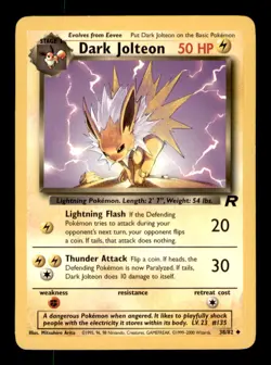 Dark Jolteon 38/82 Uncommon Team Rocket Pokemon Unlimited Moderately Played - Image 1