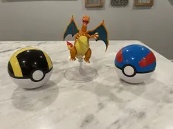 Pokemon TCG Hidden Fates Ultra Ball & Great Ball Deck Boxes. + Charizard Figure! - Image 1