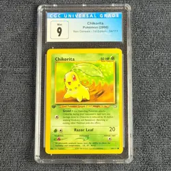 Pokemon Chikorita 1st Edition 54/111 CGC 9 Mint Blue Label 2000 Neo Genesis TCG - Image 1