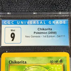 Pokemon Chikorita 1st Edition 54/111 CGC 9 Mint Blue Label 2000 Neo Genesis TCG - Image 3