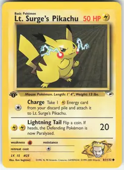 LT. SURGE'S PIKACHU 81/132 COMMON GYM HEROES POKEMON 1ST EDITION NM - Image 1
