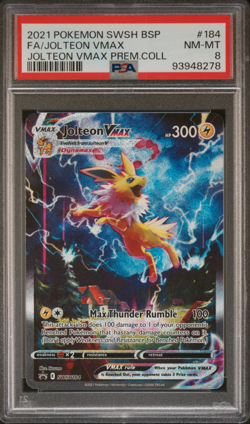 PSA 8 Jolteon VMAX SWSH184 Black Star Promo Full Art English Pokemon Card 2021 - Image 1