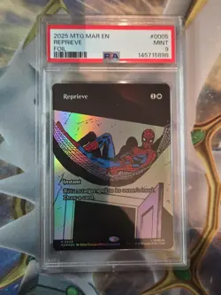 Magic the Gathering Spider-Man Reprieve Borderless Mythic Foil Card Psa 9 - Image 1