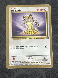 1999 Pokemon TCG Meowth Jungle Gold Bordered Fruit Roll Promo Card 56/64 - Image 1