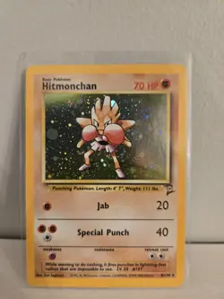 Hitmonchan Base Set 2 Holo Rare 8/130 Pokemon Card - WOTC 2000 SWIRL - Image 1