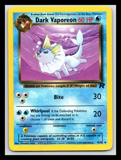 Pokemon TCG Dark Vaporeon Eevee STAGE 1 Team Rocket 45/82 - Image 1