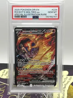 2025 POKEMON DRI EN-DESTINED RIVALS #229 TEAM ROCKET'S MOLTRES EX PSA 10 - Image 1