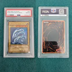 2002 YU-GI-OH BLUE EYES WHITE DRAGON PSA GRADED 8 NEAR MINT- MINT SDK #001 - Image 1