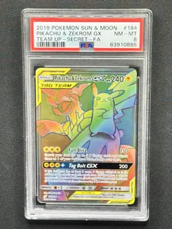 Pokemon Card Pikachu & Zekrom GX Team Up 184/181 Secret Rare SM Rainbow PSA 8 - Image 1